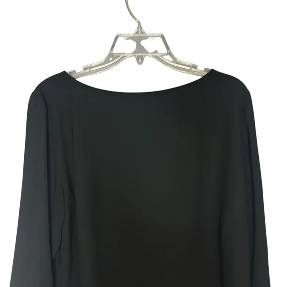 Talbots black bell sleeve blouse tie cuffs trim detail size large - Picture 4 of 11
